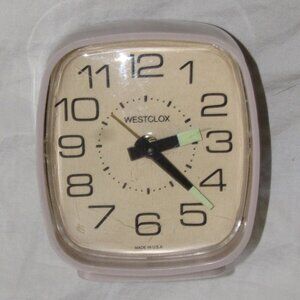 Vintage 90s Westclox Taupe Alarm Clock Glow In Dark Arms Wind Up Retro Works USA